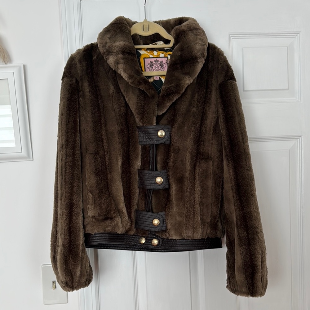 Juicy Couture Brown Teddy Jacket Plush Faux Fur
